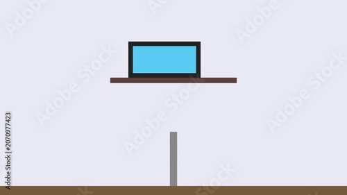 Minimalist flat laptop animation on desk, digital workspace concept computer flat animation