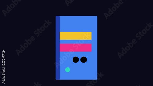 Minimalist flat computer tower animation with pulsing ui desktop hardware flat minimalist