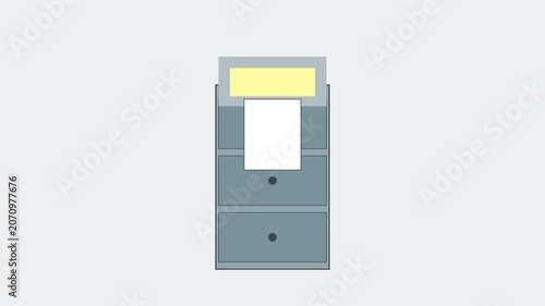 Minimalist office printer printing paper document animation, paperwork workflow loop