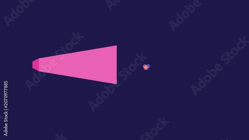 Minimalist pink megaphone animation with pulsing heart on dark blue background, speaker announcement love