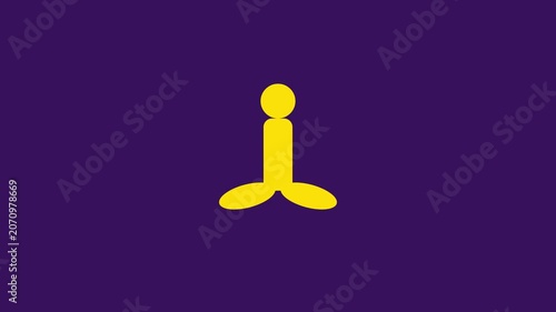 Minimalist yoga meditation animation, abstract zen person symbol on purple background, mindfulness wellness