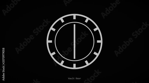 Rotating bank vault door dial mechanism, secure financial security concept, minimalist industrial safe lock animation for banking and cybersecurity