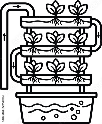 Hydroponic system with plants growing in stacked trays