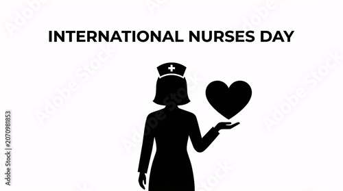 A minimalist silhouette of a nurse holding a heart icon to celebrate International Nurses Day