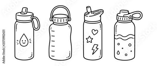 Tableau sur toile Water bottle doodle set