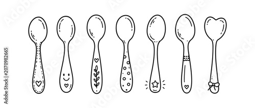 Canvas Print Spoon doodle set. Hand drawn doodle set on white background