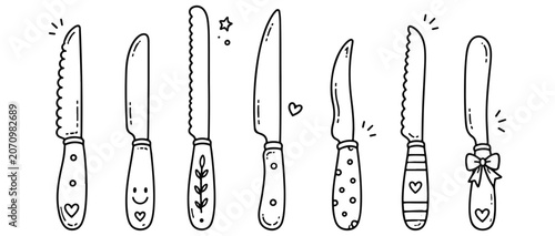 Photography Knife doodle set. Hand drawn doodle set on white background