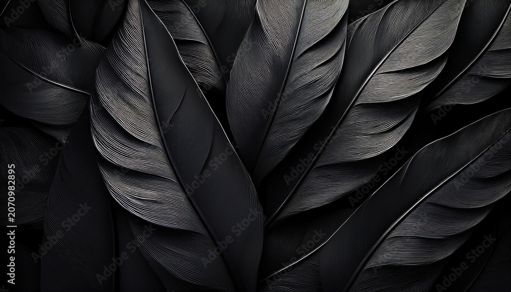 Fototapeta premium textures of abstract black leaves for tropical leaf background flat lay dark nature concept tropical leaf digital ai
