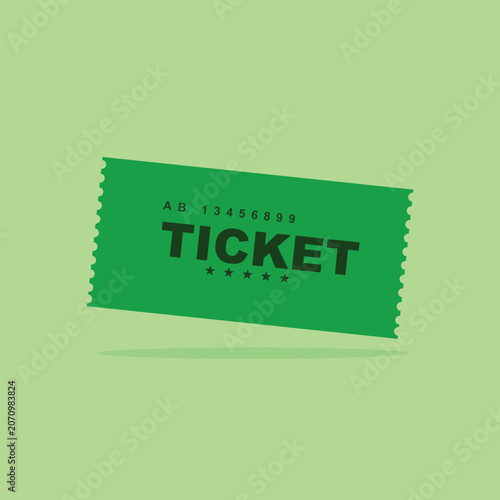 Green entry ticket graphic illustration for event access and admission with admission performance perforated template