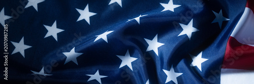 Panoramic American flag fabric texture with stars patriotic background
