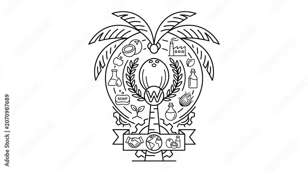 Fototapeta premium Coconut Industry Line Art Logo Design
