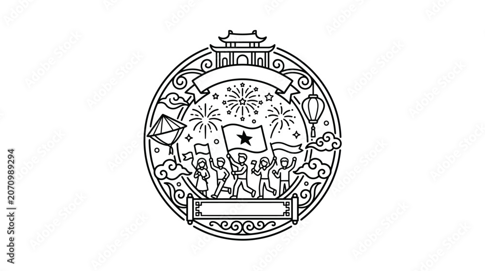 Fototapeta premium Vietnam National Day Celebration Emblem Line Art