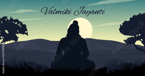 Happy Valmiki Jayanti motion design. Festive banner celebrating birth anniversary of Maharishi Valmiki. Traditional Indian holiday. Poet and author of Ramayana. Animated graphics
