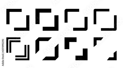 Collection of Black Corner Brackets and Frames in Various Styles on White Background