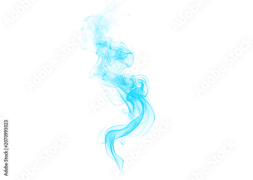 Foto Graceful upward movement of light blue smoke stream on white background with abs