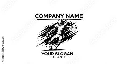 American Football Kicker Logo - Black and White