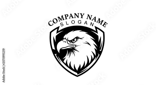 Eagle Head Crest Logo Fierce Raptor Emblem with Company Name and Slogan Space