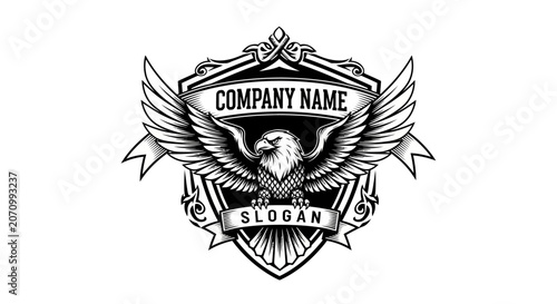 Eagle Emblem With Banner And Ribbons For Company Logo