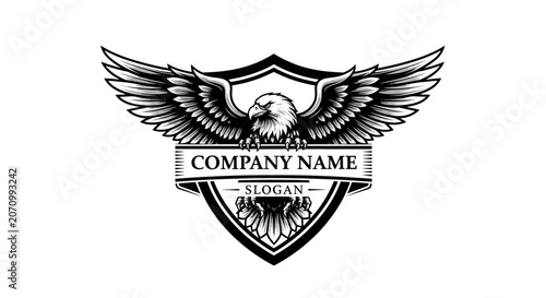 Mighty Eagle With Wings Spread On Shield Logo