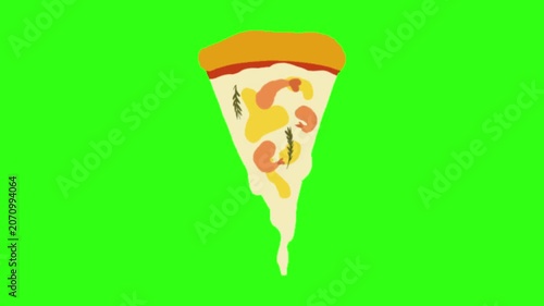 Melting cheesy pizza with shrimp topping animation 