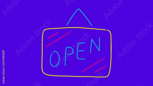 Open and Blinking Colorful Hanging Sign Animation