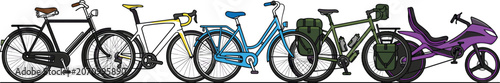 Photos Various Bicycle Models Clustered in a Row Featuring City Commuter Road Racing Cr