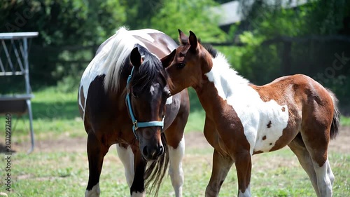 Mother and mare horse, mp4 video. AI