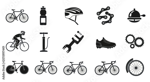 Foto Cycling accessories and bicycles on display for sports enthusiasts in a shop