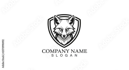 A fox head illustration inside a shield logo with company name and slogan