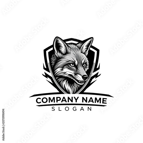 A fox head illustration in a shield emblem with company name and slogan