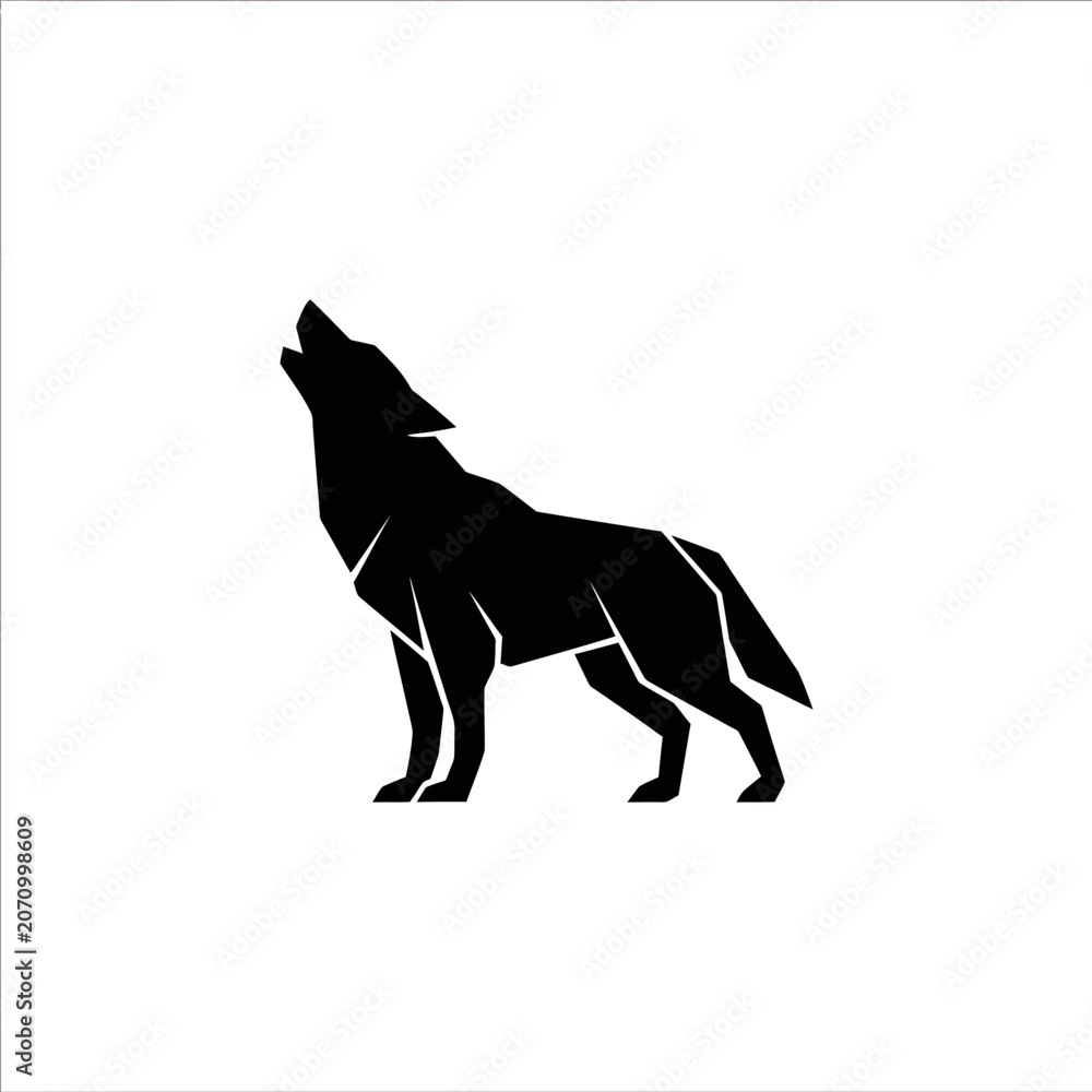 Fototapeta premium Minimalist Geometric Howling Wolf Silhouette Logo