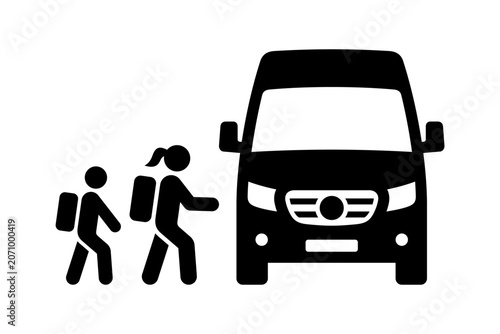 School bus icon. Minibus. Public transport. Vector icon isolated on white background.