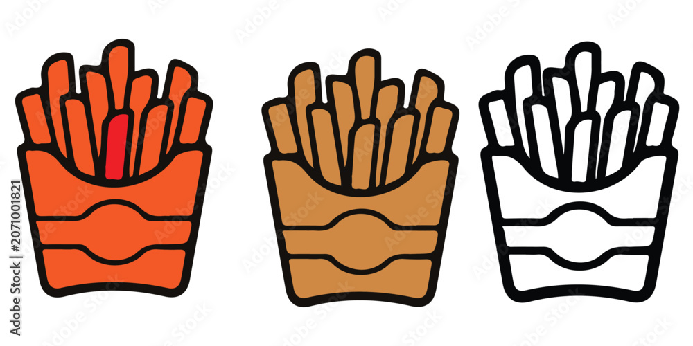 Fototapeta premium French fries in boxes, colorful icons