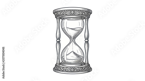Vintage ornate hourglass with flowing sand illustration