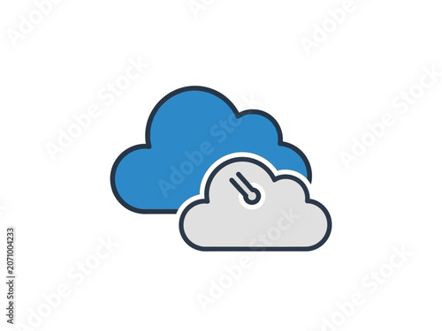 Cloudy weather forecast with temperature gauge indicating the current conditions.