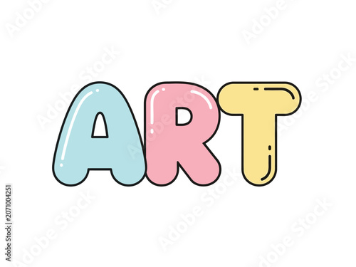 Colorful Art Word in Playful Bubble Letters on White Background.