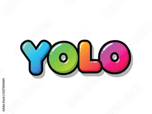 Colorful YOLO Text Design with Vibrant Lettering and Bold Outline.