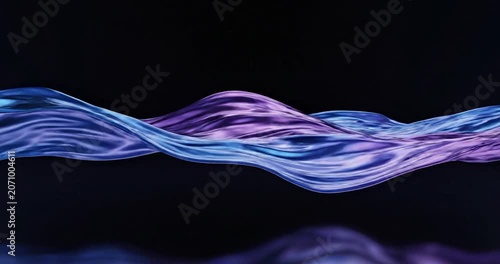 Abstract blue and purple fluid waves flowing on a black background.