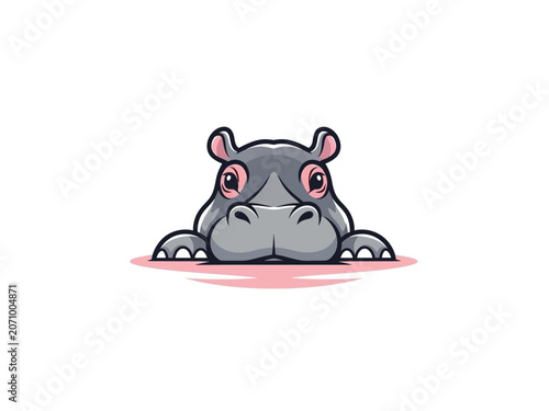 Cute cartoon hippo peeking over the edge with adorable expression and big eyes.