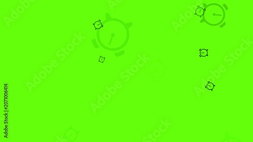 Multiple Black Clock Icons Appearing Animation on Green Background
