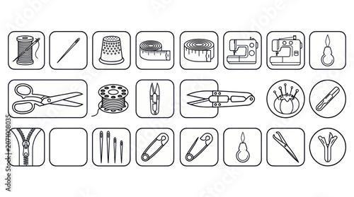 Obraz na plátne Sewing and tailoring icon set for dressmaking and craft projects