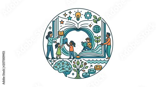 Education and Knowledge Growth Circular Illustration
