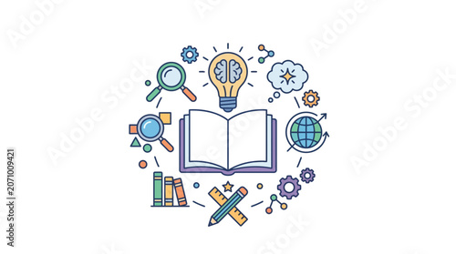 Education and Knowledge Concept with Book and Learning Icons