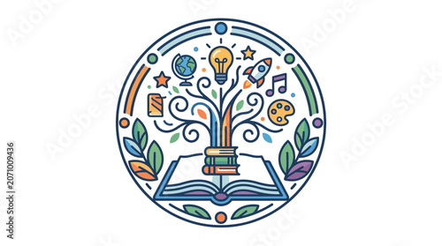 Education Concept Tree Growing From Open Book Illustration
