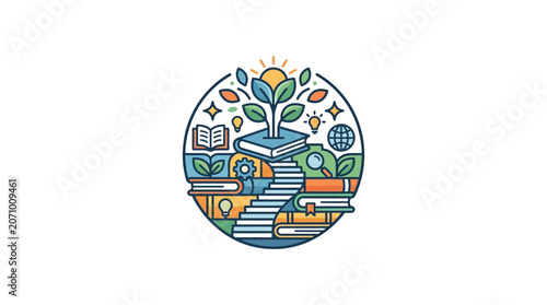 Education Growth Concept with Books and Growing Plant Illustration