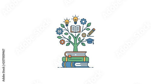 Education Tree Concept with Books and Learning Icons