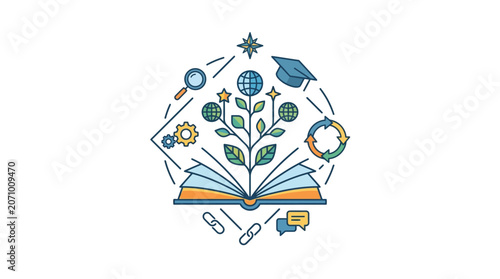 Education Growth Concept with Open Book and Knowledge Icons
