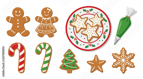 Christmas gingerbread cookies and icing bag illustration