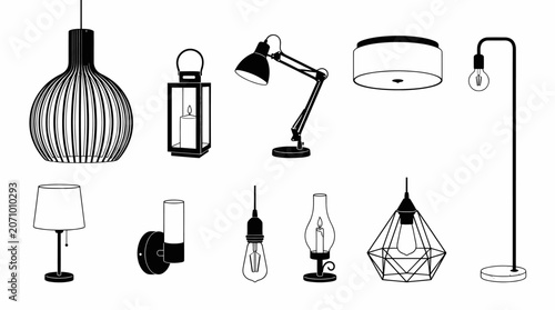 Modern and Vintage House Lighting Lamps Vector Set