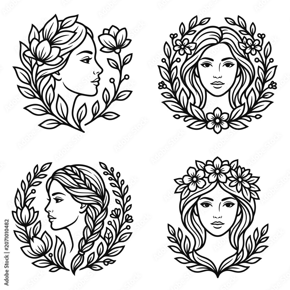 Obraz premium Black and white line art portraits.